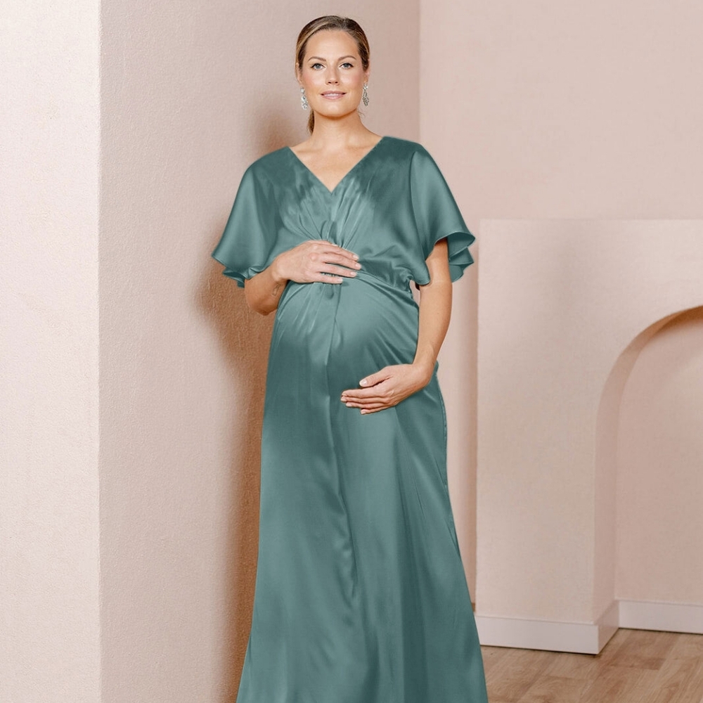 Revelry Maternity Gwen Rosemary Green Satin Bridesmaid Dress Size 18